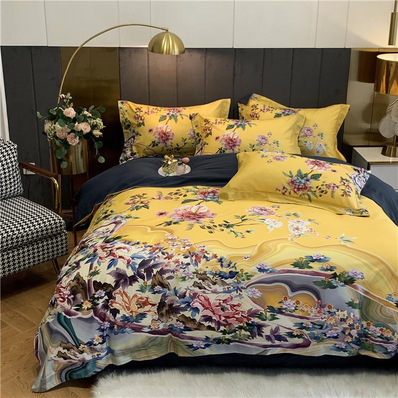 

High-end 600TC Cotton Luxury Digital Printing Bedding Set King  Wedding Gift Bed Linens Duvet Cover Bed Sheet Pillowcase #, -xs-01-03