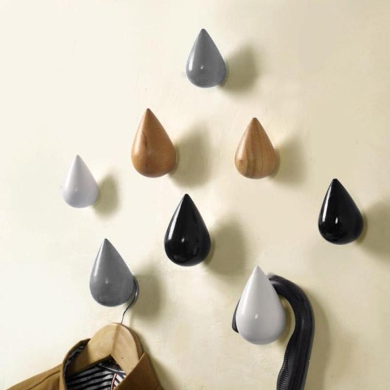 

1PC Beautiful Oak+Water Paint Wall Hanger Chic Water Drop Shape Home Bathroom Door Coat Hat Single Hook Holder 7.5cm*5.2cm H5