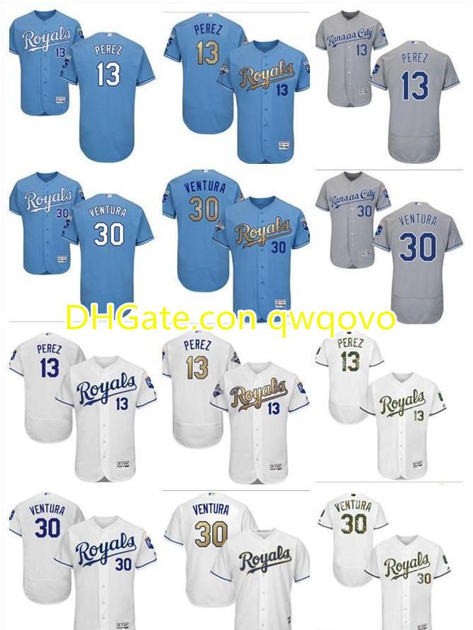 

custom Men women youth KC Royals Jersey #30 Yordano Ventura 13 Salvador Perez Home Blue White Grey Baseball Jerseys, Blue;black