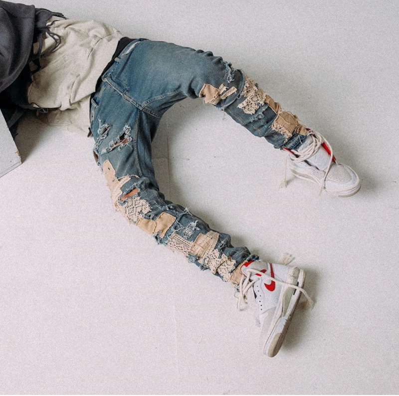 

Blue Color 2020ss in stock Best version hip hop men new men new Destroyed Skinny Jeans