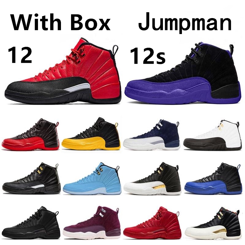 

12 Stone Blue Shoes University Gold Dark Concord Reverse Flu Game OVO White Men Basketball 12s Playoff French Sneakers With Box, Color #6 university gold