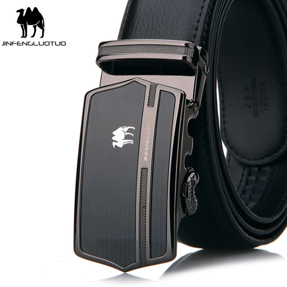 

New Golden Camel men's business leather automatic buckle belt men's face with leather youth belt men's pants, Black