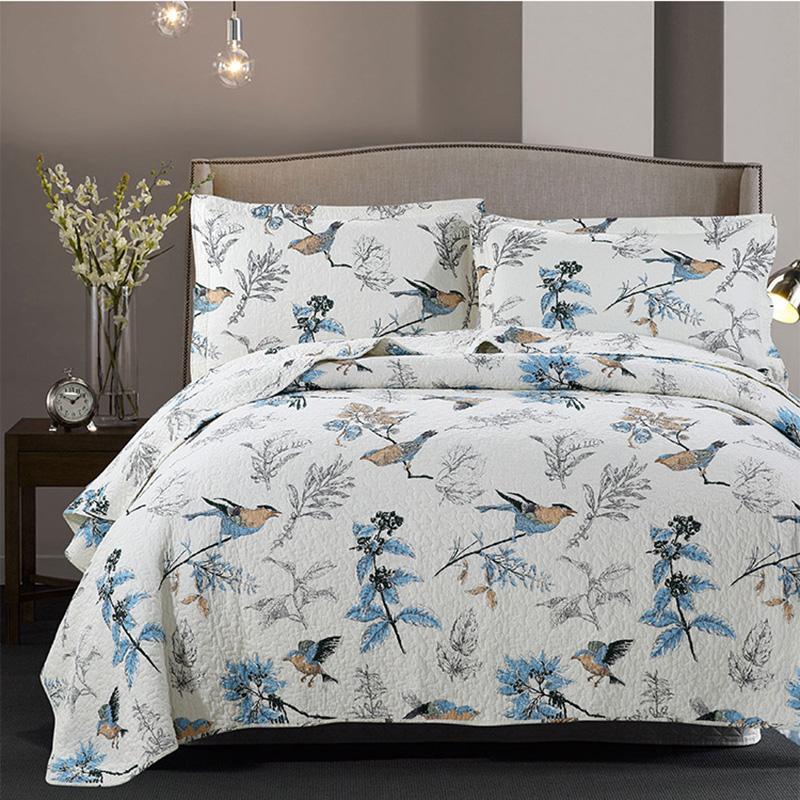

Jacquard Nordic Wash Cotton Bed Cover Bird Quilted Quilt Set 3pcs Summer Blanket Floral House Bedspread for Bed Queen 150, As pic