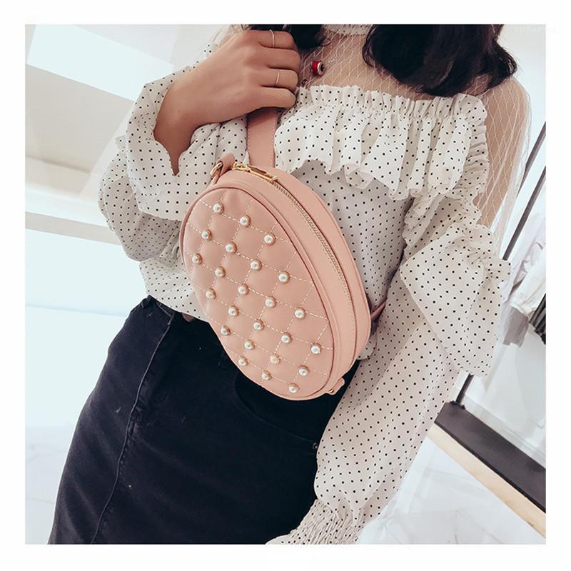 

Mihaivina Women Waist Belt Bag Fashion Female Chain Shoulder Bags Trendy Design Girl's Chest Bag PU Leather Pearl Waist Packs.1, Beige