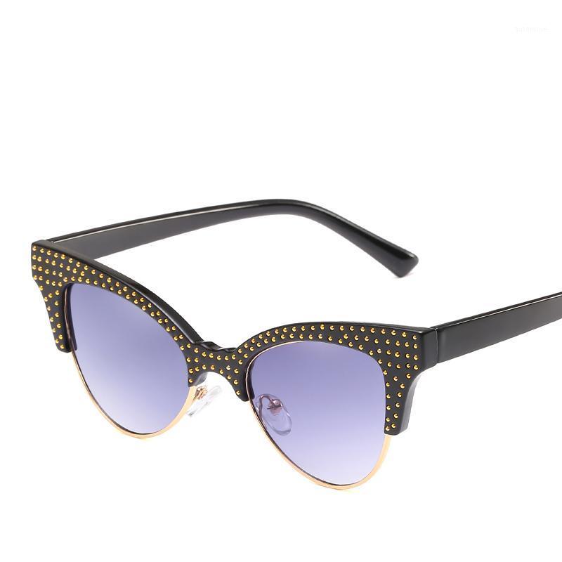 

New lady's trend cat's eye metallic diamond-encrusted half frame full of sunglasses1
