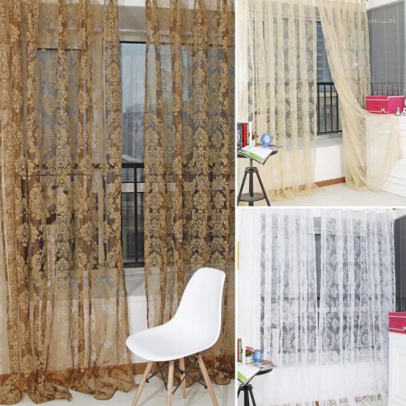 

Retro Flocked Floral Voile Door Window Curtain Panel Sheer Tulle Drape Window Screening Living Room Children Bedroom Curtains1, White