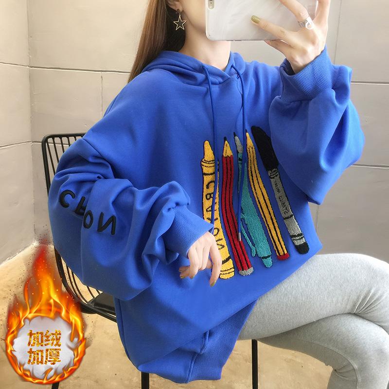 

Hoodies for Women Tops Winter Fleece Warm Plus Size 3D Embroidery Long Hoodie, Purple