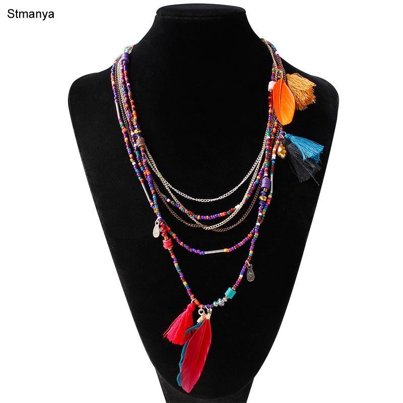 

Bohemian choker Necklace Multi-Color Tassel necklace women collares ethnic collier jewelry Chain statement necklaces N1155