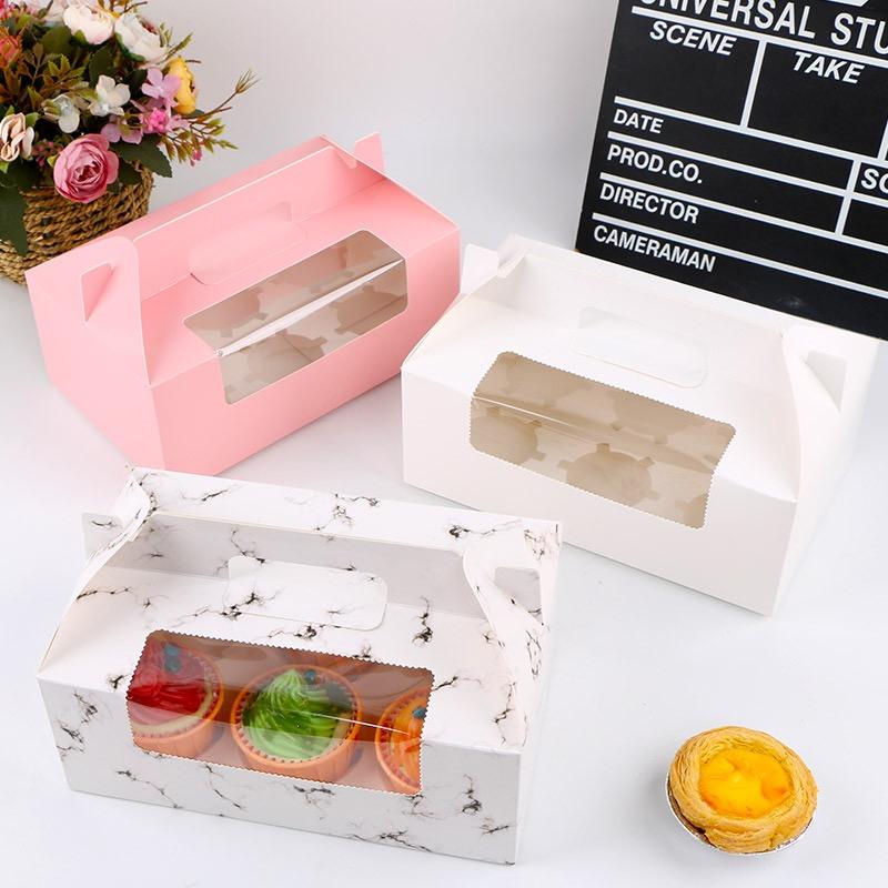 

Kraft Paper Box With Handle Wedding Gift Box Muffin Packaging Party Birthday Dessert Baking Package Cookies Cupcake 10PCS