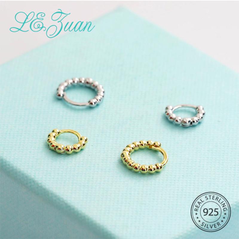

L&zuan Real 925 Sterling Silver Small Circle Earrings for Woman Gold/White Gold Asymmetric Earrings Fine Jewelry Valentines Gift