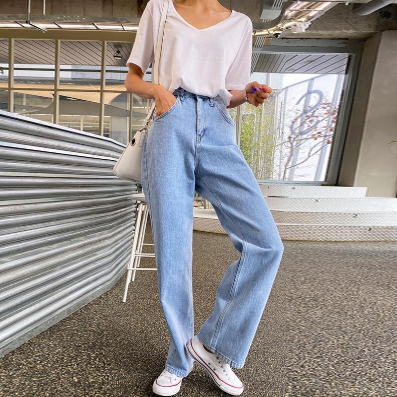 

Ins Bleached Blue Wide Leg Jeans Woman Outfits Korean Female Denim Long Pants High Waist Baggy Jeans Vintage Trousers Women, Blue jeans