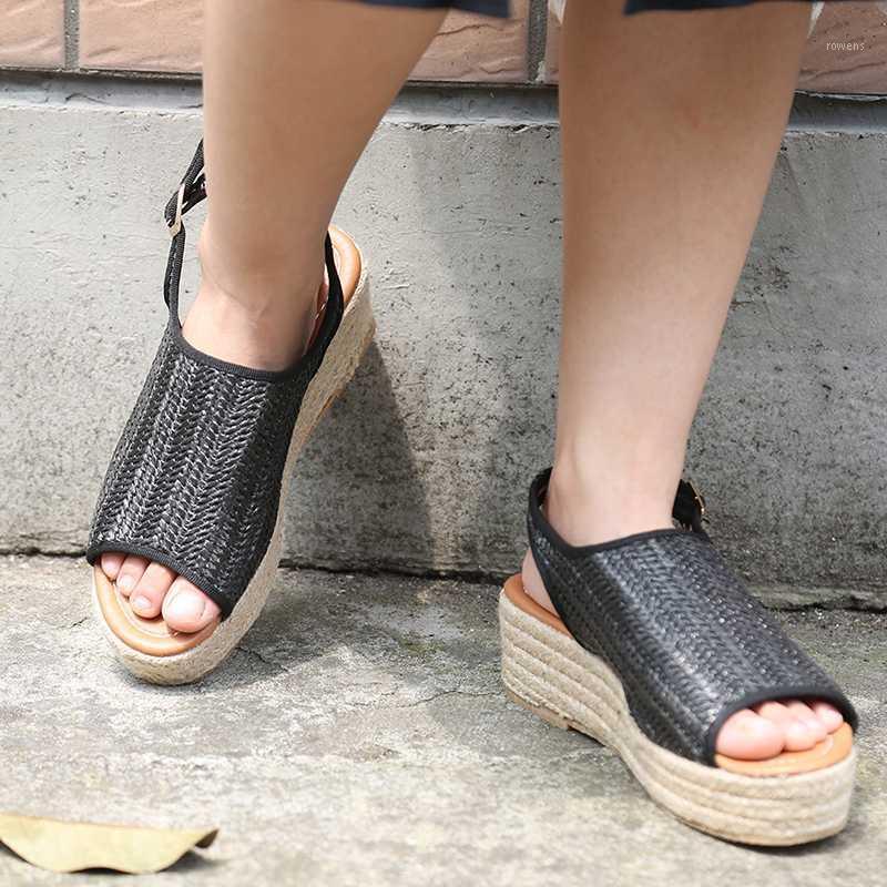 

Female Sandals Wedge With Light Bottom Woven Breathable Fish Mouth Women's Shoes1, Brown