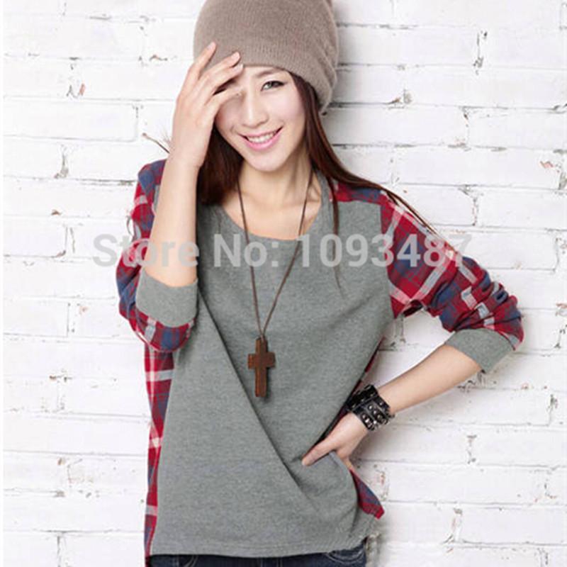 

Wholesale- HABETH 2016 New Spring Autumn suits Tracksuits Women Sweater Cotton Plaid Casual Pinted Ladies Sweater Pullovers Size S-XXL1, Multi