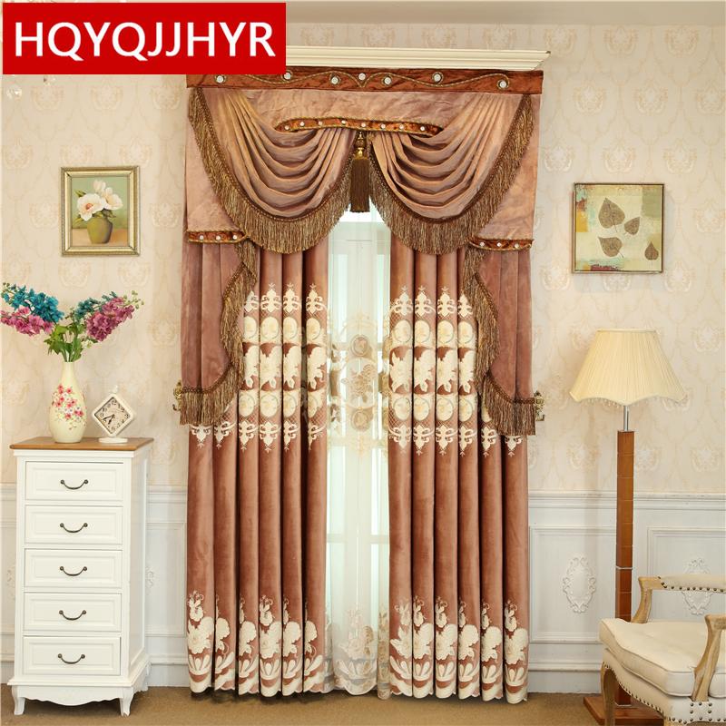 

European royal noble top velvet embroidered blackout curtains for the living room luxury custom curtains for bedroom hotel, Tulle