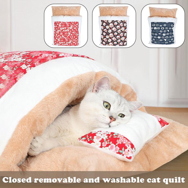 

Warm Cat Sleeping Bag Removable Cat Bed Winter Warm House Extra with Velveteen Small Pet Bed E2S