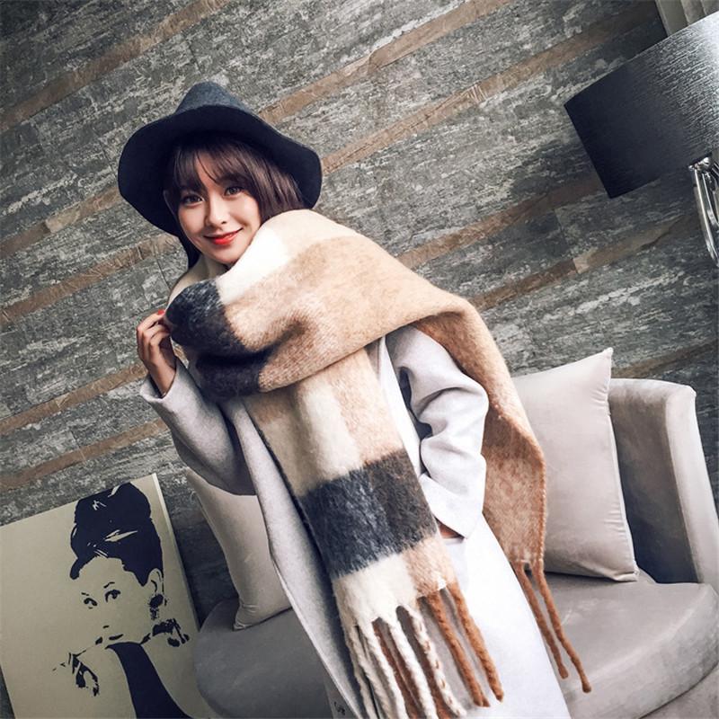 

2020 New fashion cashmere women plaid scarf winter warm shawl bandana long tassel female foulard thick blanket scarves
