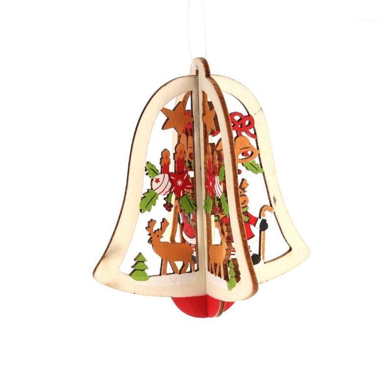 

3D Xmas Tree Pendants Hanging Wooden Christmas Decoration Home Party Decor Bell1