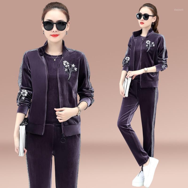 

3pcs Women Tracksuit Sportswear Velvet Jacket Autumn Running Jogging Outfit Athletic Leisure Set Sport Suit Sweatshirt+coat+pant1, Winered