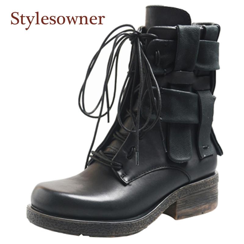 

Retro Thick-soled Square Toe Boots Fashion Lace up Side Zipper Wine Red Western Cowboy Boots 2021 New Arrival, Black