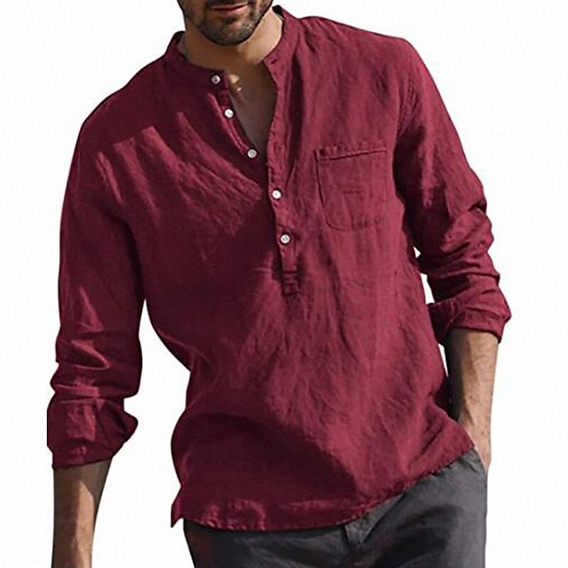 Men's Shirt non-printing Solid Color V Neck Daily Vacation collared shirts Long Sleeve Tops Casual Streetwear Chinoiserie White Black Wine o