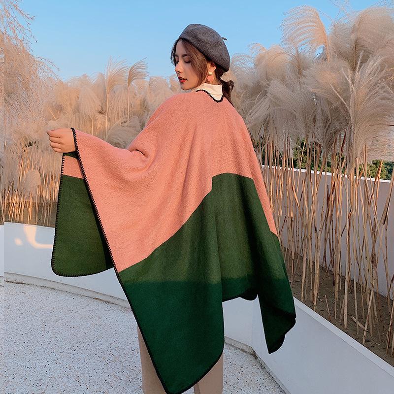 

Ponchos Coat Cashmere-Like Scarves Women Winter Warm Shawls And Wraps Thick Capes blanket Femme Scarf