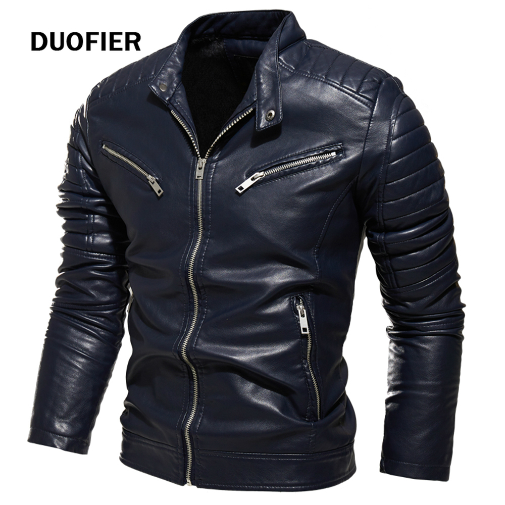 

2021 Winter Bla Leather Jaet Men Fur Lined Warm Motorcycle Jaet Slim Street Fashion BLa Biker Coat Pleated Design Zipper, Kcd734red