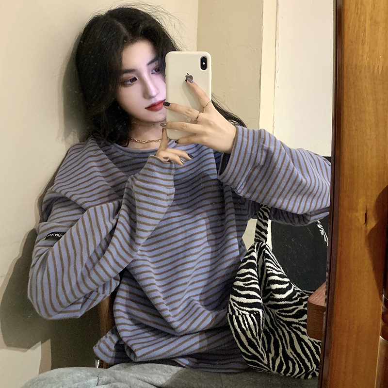 

2021 New 2 color autumn Korean style women's nightgowns sleeve long letter stripe thick sweatshirt women pullovers (c2936) QAYA, Pink