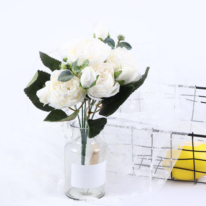 

5 Heads Beautiful Rose Artificial Silk Flowers Small Bouquet Home Party Wedding Decoration Marriage Fake Flower, Pink