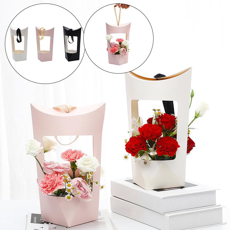 

Portable Flower Box Waterproof Paper Handy Gift Bag Kraft Handbag Wedding Rose Party Gift Box Packaging For Candy Cake Birthday