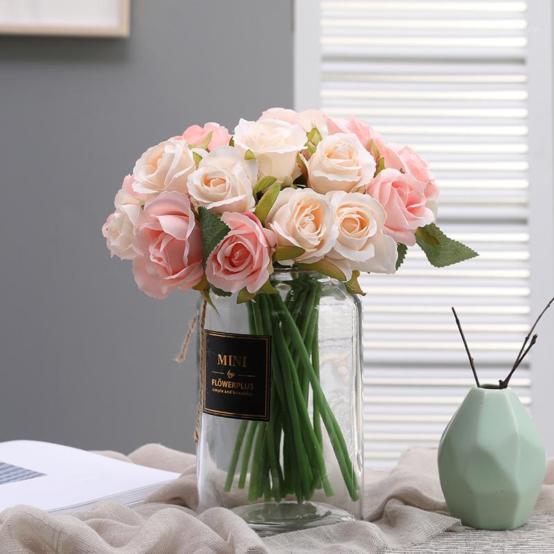 

yumai 12 Head Silk Pink Rose Flowers Artificial Bouquet Bride Bridesmaid Hand Roses Flower for Wedding Centerpieces Table Decor1
