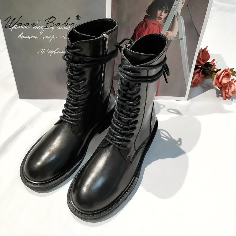 

Black Lace-up design Mid Boots Women Side zipper Handsome Short boots women Fashion Autumn/winter Knight shoes1