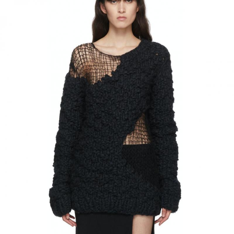 

TVVOVVIN Women Sweater Patchwork Asymmetry Black White Knit Sweater Women Irregular Vintage Casual Long Ladies Sweaters 2020 DVG
