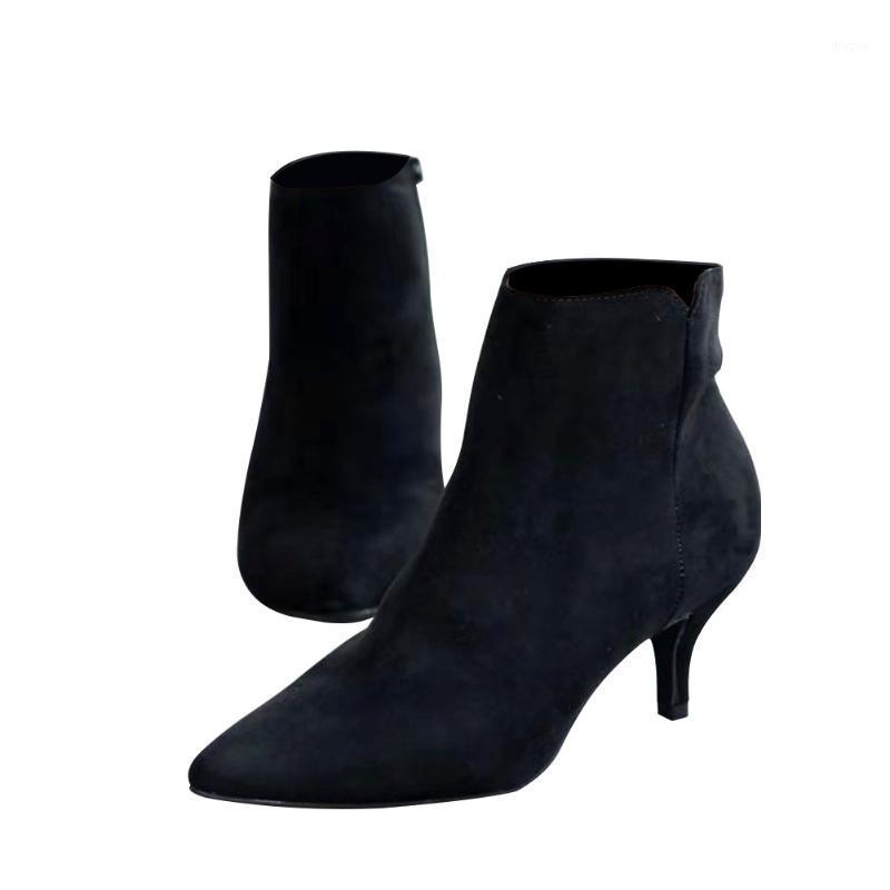 

Pointed Toe PU Leather Club Kitten Heel Women Boots Ankle Shoes Wear Resistant Non Slip Party Middle Tub Work Daily Breathable1, Black