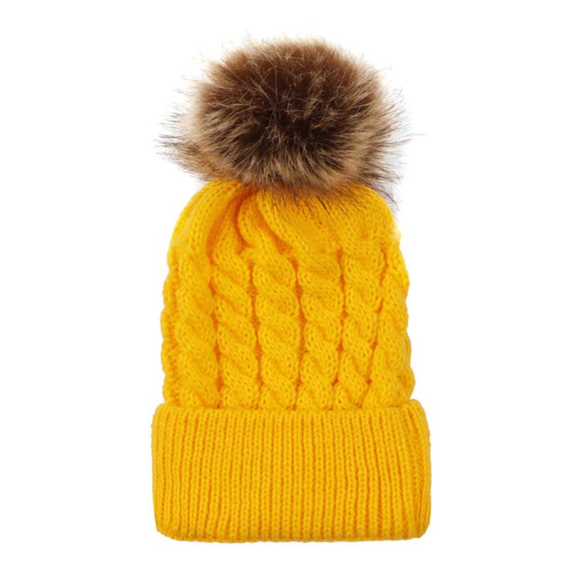 

1Pcs Unisex Children Keep Warm In Autumn And Winter Solid Color Hats Baby Hairball Wool Cap Baby Lnit Hairball Ear cap sombrero
