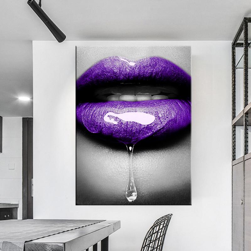 

Canvas Painting Nordic Prints Purple Lips Sexy Home Decor Posters Wall Artwork Bedroom Modular Lips Pictures Home Decoration