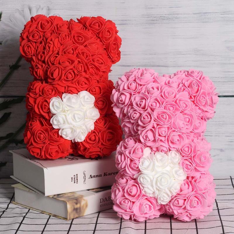 

HOT Valentines Day Gift 25cm Red Rose Teddy Bear Rose Flower Artificial Decoration Christmas Gifts Women Valentines Gift