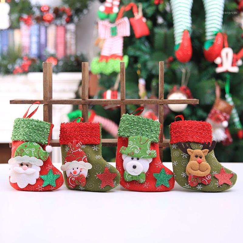 

1pcs Christmas Stocking with Colorful Santa Claus Snowman Elk pattern Cute Candy Bag For New Year Party Kids Child Gift Decor1