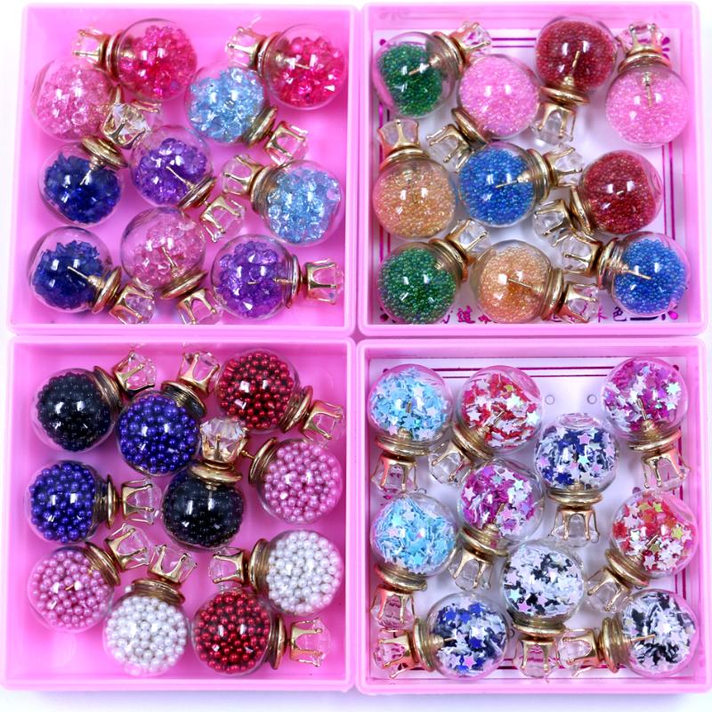 

Free Shipping Glass Ball Crystal Double Faced Big And Small Stud Earrings Filled With Shining Rhinestone Small Beads 5pairs/lot