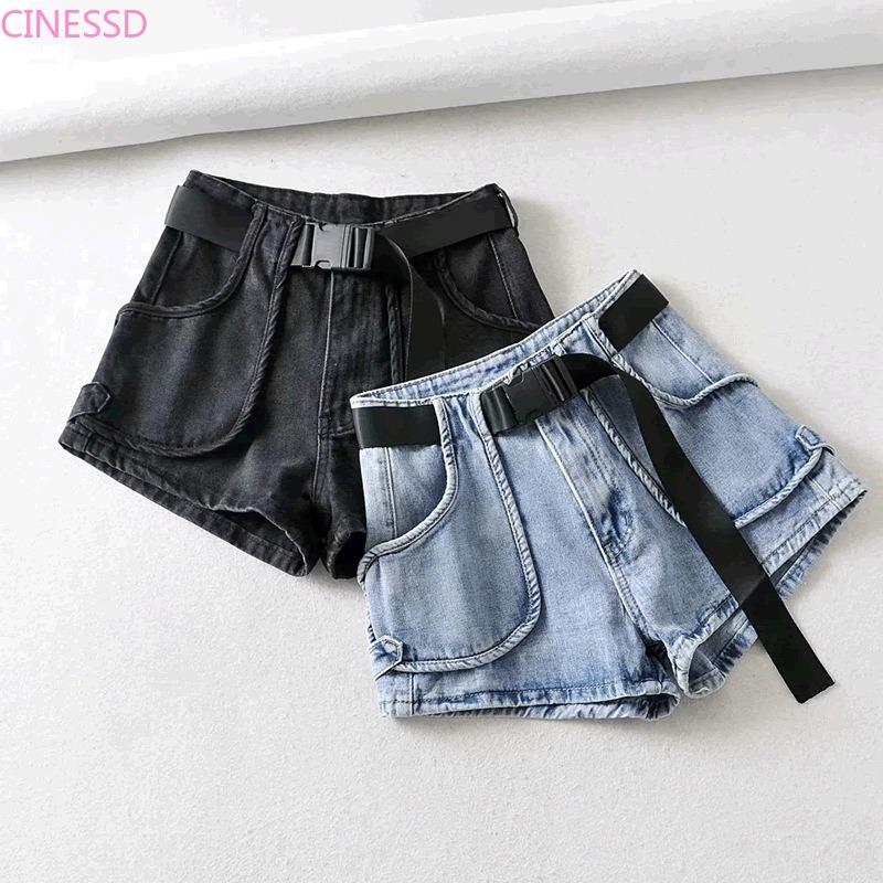 

Plus Size Woman Shorts 2021 Wide Leg Denim Short pants women Shorts High Waisted Femme Pocket Casual women Clothing, Black