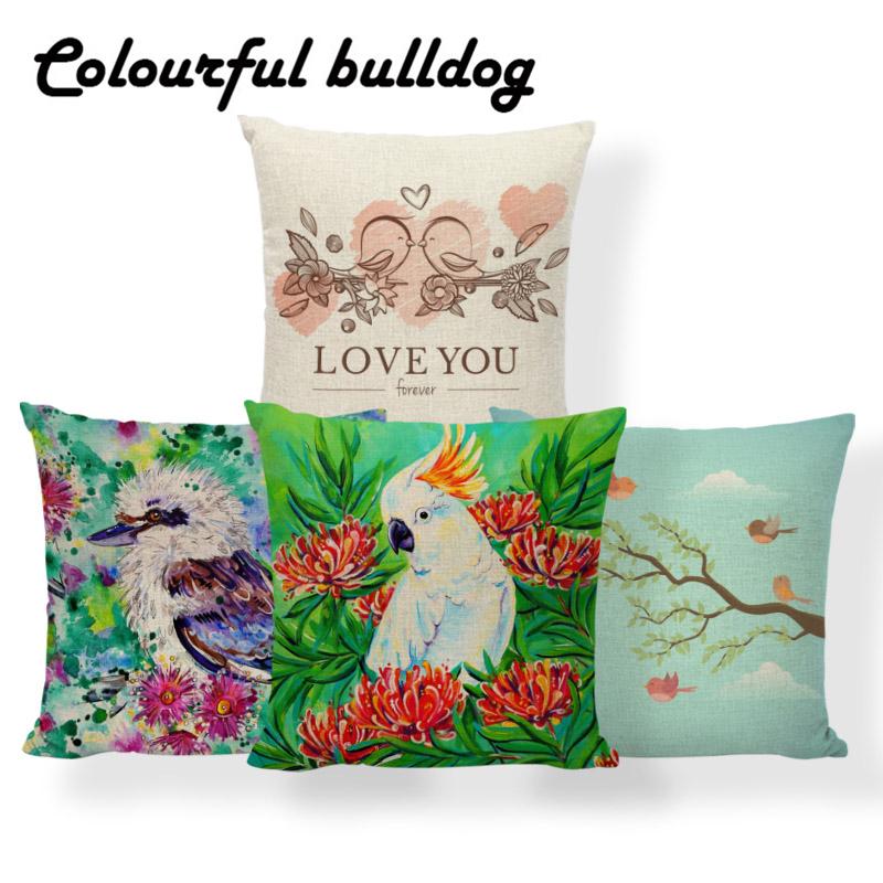 

Cockatoo Puffin Cushion Feathers Bluebird Pillows Mediterranean Style House Warming Gifts Throw Cushion Covers 45X45Cm Burlap