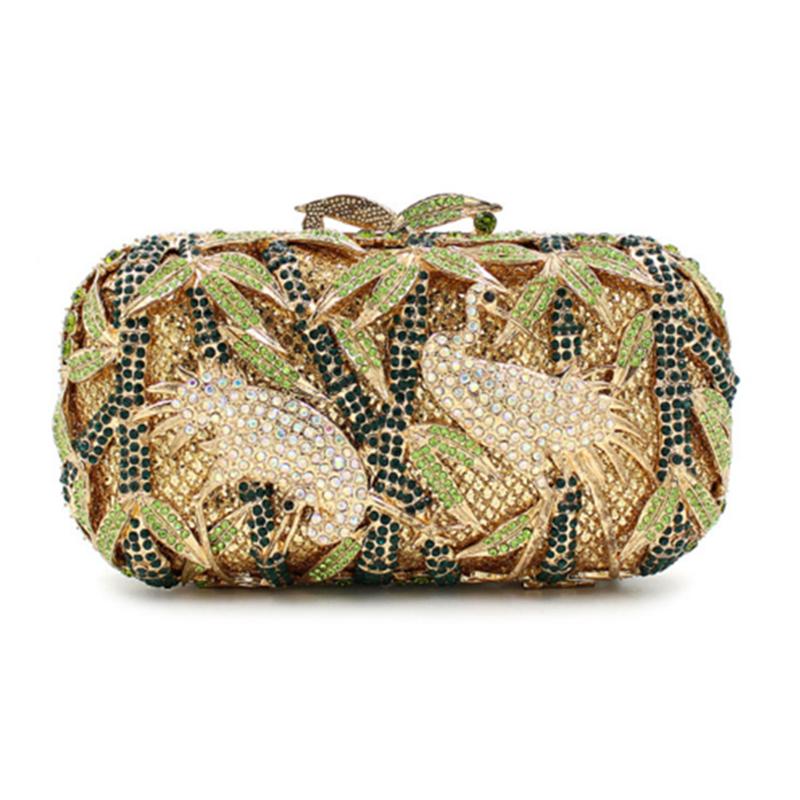 

Luxury Clutch Evening Bag Gold And Green Leaves Women Hollow Out Diamonds Party Clutches Purse Ladies Bridal Chain Mini Handbag, Light green