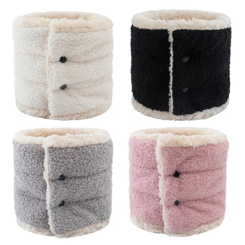

Unisex Winter Plush Lined Neck Warmer with Snap Buttons Solid Color Thermal Circle Loop Scarf Thicken Windproof Skiing Collar
