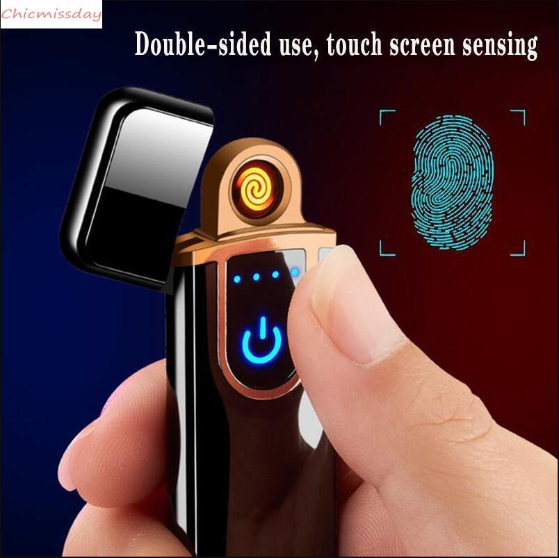 

Novelty Electric Touch Sensor Cool Lighter Fingerprint Sensor USB Rechargeable Portable Windproof lighters Smoking Accessories 12 Styles