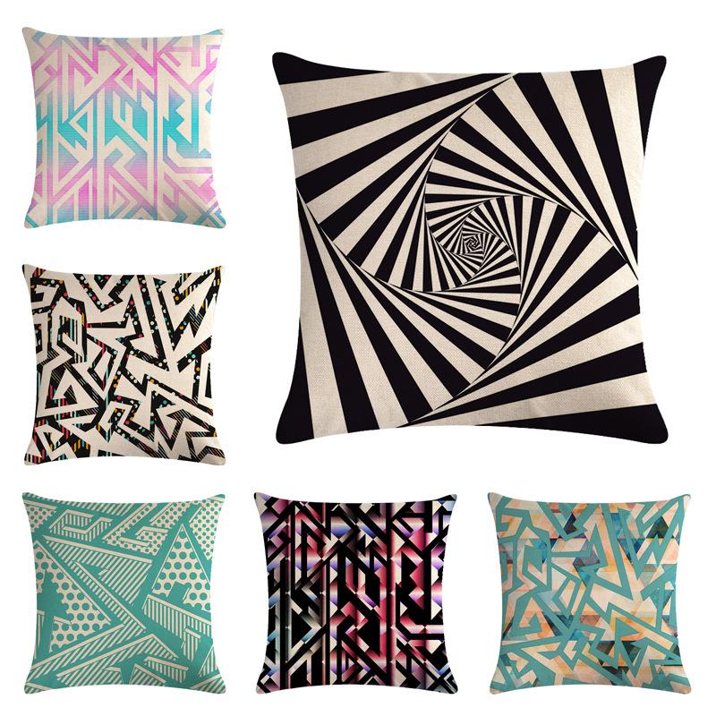 

14 Types 45*45cm Geometric Cushion Cover Vintage Fashion Cotton Linen Pillow Case Sofa Car Decoration Cushion Cover, 10
