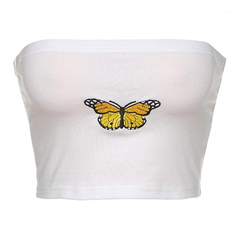 

2020 Women's High Street Casual Wrapped shoulder Tanks Top With Butterfly Printing1, Black