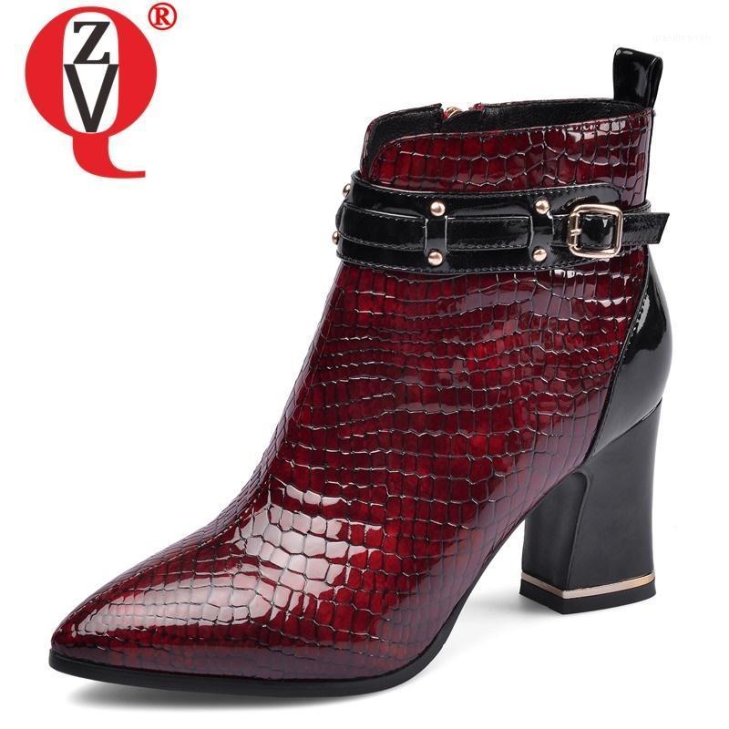 

ZVQ 2020 Fashion Sexy Ankle Boots Winter New Outside Super High Heels Zip Mixed Colors Genuine Leather Women Shoes Drop Shipping1, Black