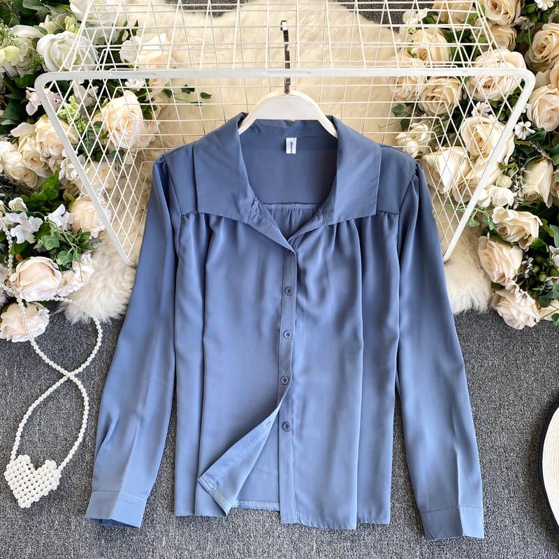 

Korean Simple Solid Color Shirts Women's Autumn New Fashion Wear Long-sleeved Tops Lady Elegant Blusas Mujer De Moda Q008, Black