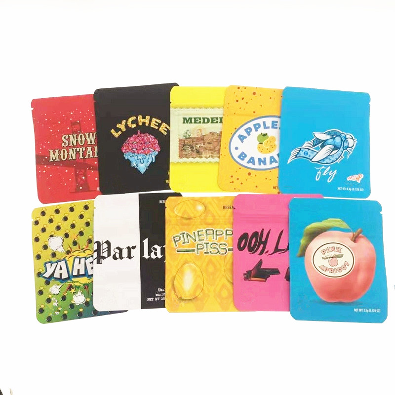 

3.5g Cookies Mylar Bags Pink Apricot Bags Cookies Ocean Beach LEMONNADE Bananas Ooh Lala Lychee Minntz Smell Proof 420 Packaging Mylar Bag