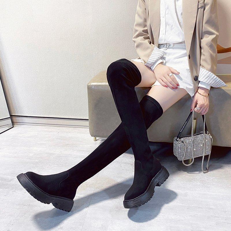 

Women's Boots 2020 New Suede Leather Over The Knee Boots European and American Style Long, Black