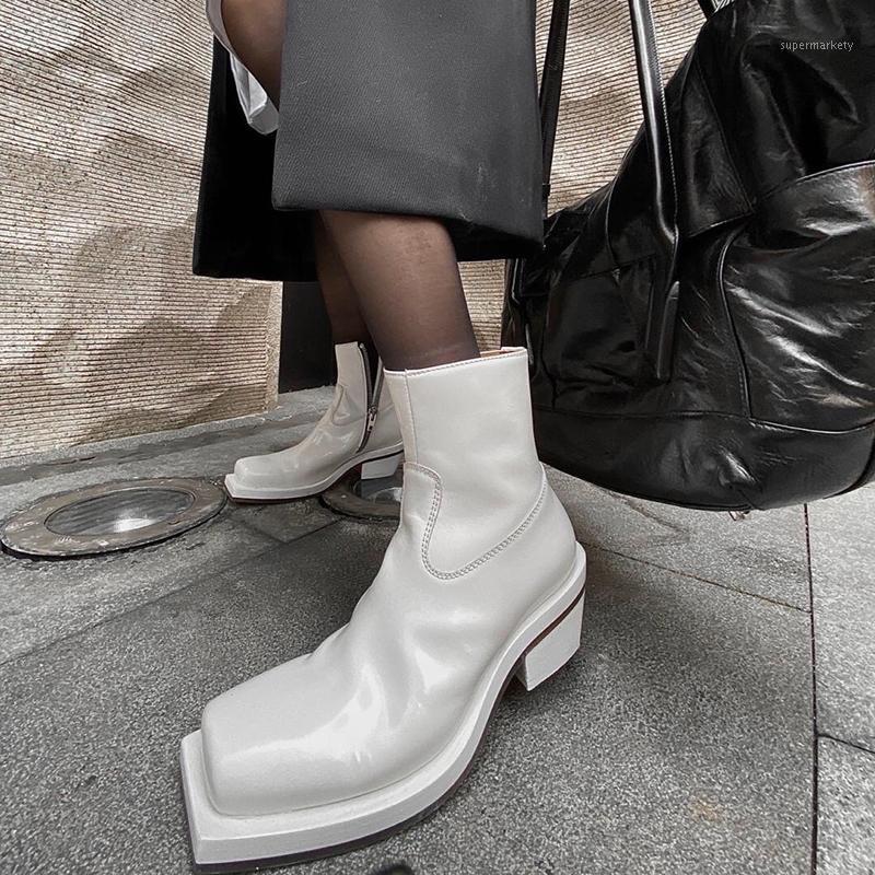 

Autumn Fashion Ankle Boots For Women Square Toe Zip High Heels Winter Shoes Women White Leather Botas Mujer 2020 Zapatos Mujer1, As picture
